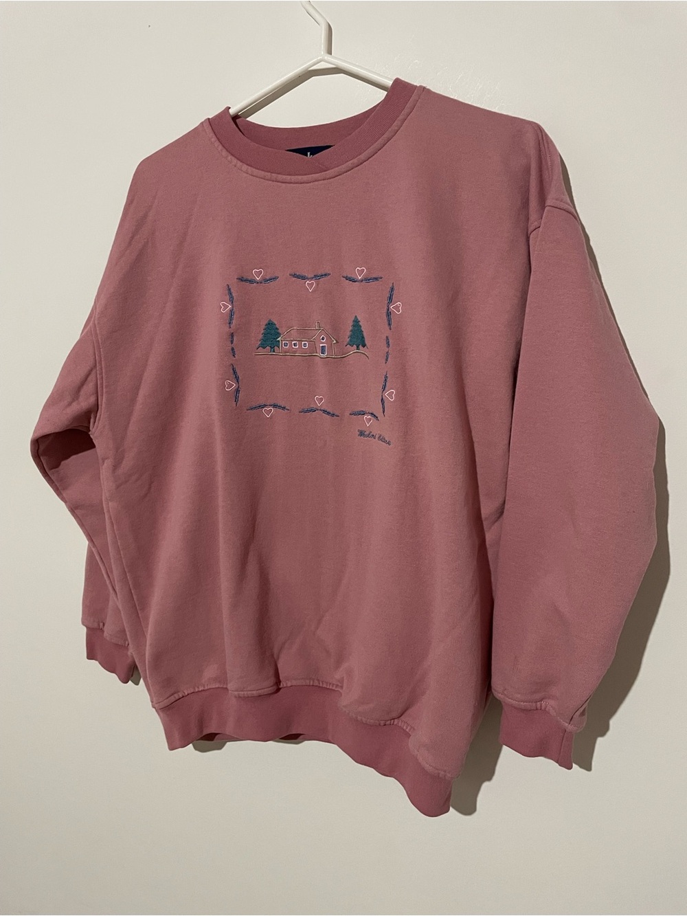 Dusty Rose Vintage Embroidered Cabin Sweatshirt